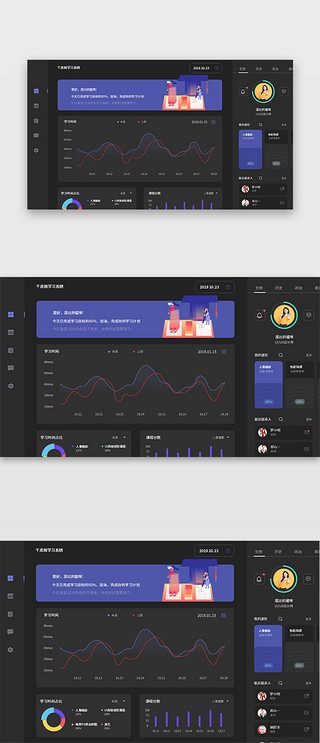 炫黑色UI设计素材_黑色科技风教育学习系统数据可视化