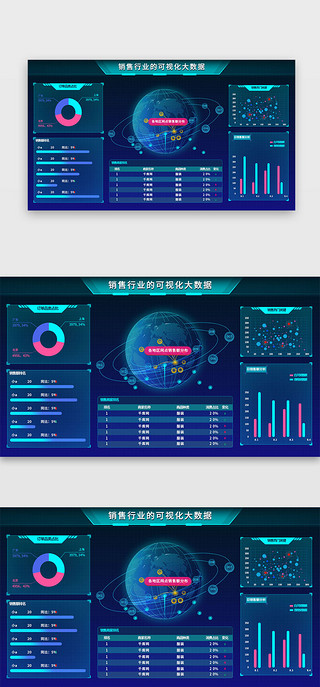 深蓝色酷炫的数据可视化销售界面网页