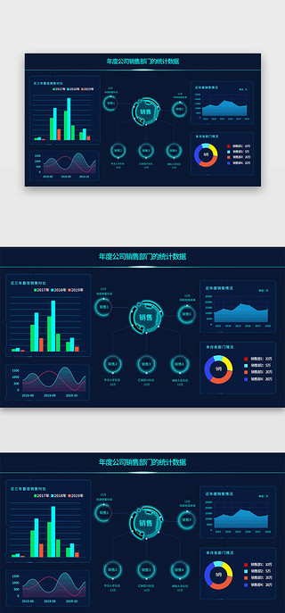 可视化数据展示UI设计素材_蓝色科技感数据展示大数据销售可视化网页