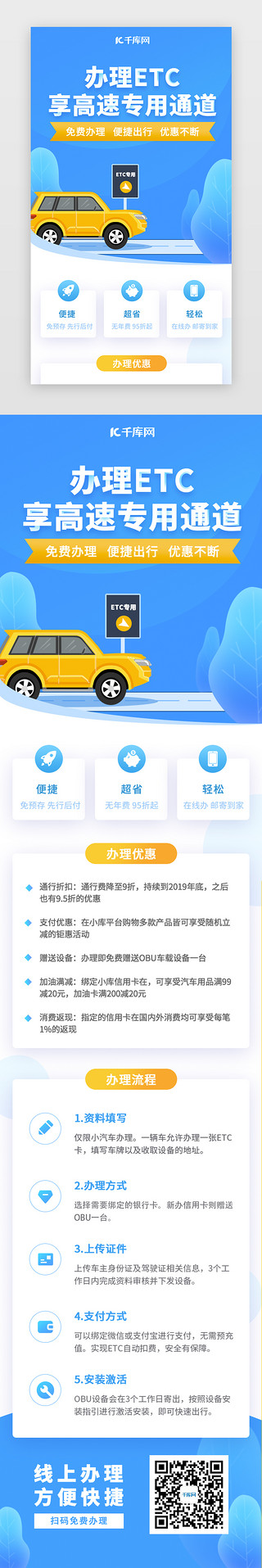中国风海报宣传免抠素材UI设计素材_蓝色ETC办理活动长图海报H5