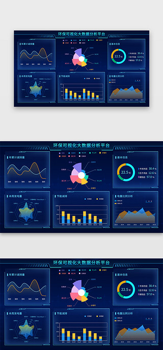 牵手环保代代相传UI设计素材_深蓝色简约大气环保可视化大数据分析页面