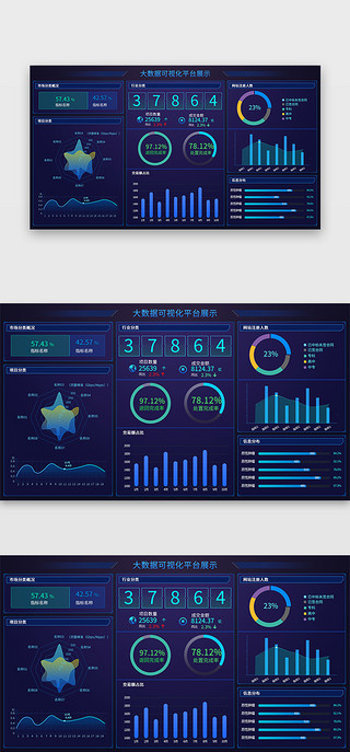 数据可视化大气UI设计素材_深蓝色简约大气大数据可视化平台页面