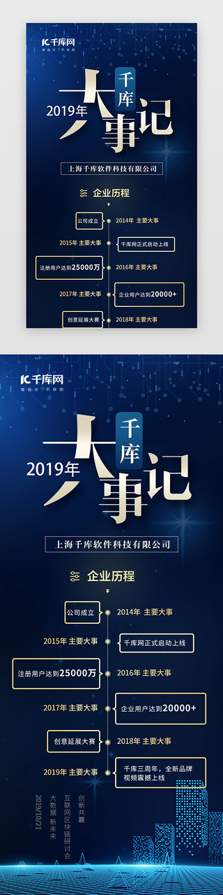 2019年会背景UI设计素材_蓝色科技风格H5企业大事记年会