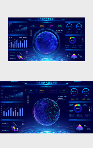 销售大会UI设计素材_深蓝色系销售平台数据可视化动效展示
