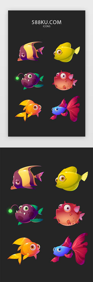 微信小游戏棋牌UI设计素材_捕鱼类小游戏图标icon