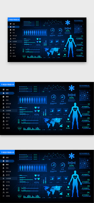 医疗数据可视化UI设计素材_深色科技感医疗数据可视化大屏界