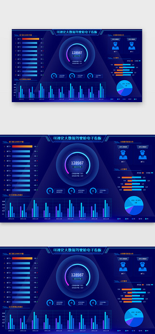 蓝色大数据驾驶舱电子看板可视化界面