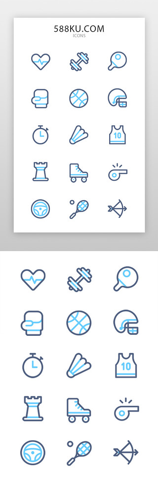 网球UI设计素材_运动健身房图标线性蓝色健身