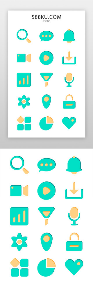 游戏图标UI设计素材_游戏图标icon3d立体黄绿色icon