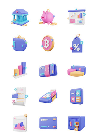 党政立体文化墙UI设计素材_金融图标图标3d立体紫色银行