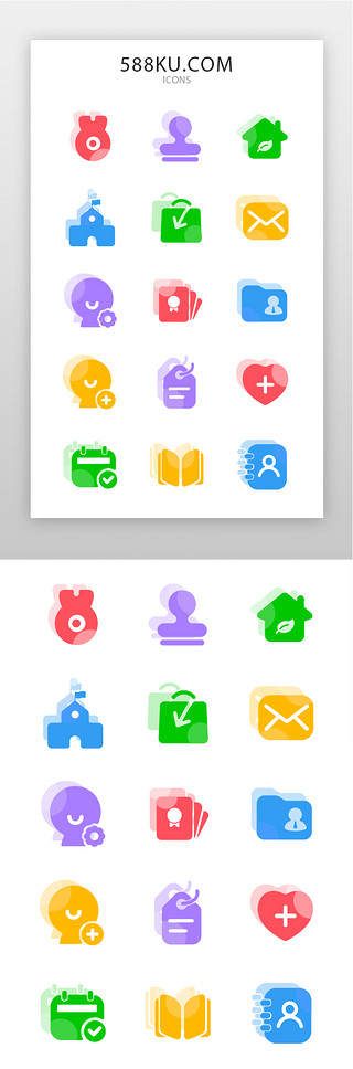 盖章UI设计素材_教育icon线面结合多色教育