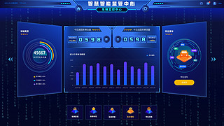 数据可视化蓝色科技智慧预警大屏