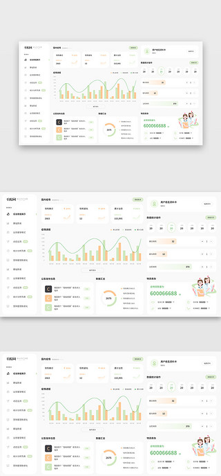 医疗数据可视化UI设计素材_医疗web网页简约橙绿色医疗