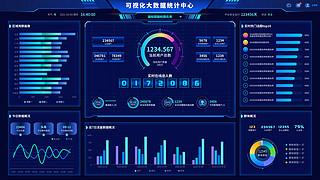 大数据可视化大屏网页UI科技感暗黑蓝色后台统计UI平台