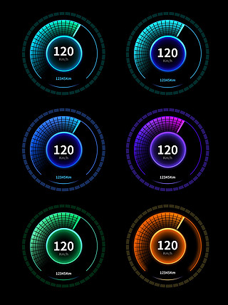 绿色抽象几何UI设计素材_科技感仪表盘汽车车载系统UI科技 机械感 光效 霓虹暗黑 酷炫仪表盘