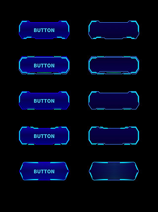 边框春天UI设计素材_按钮 按键科技感 游戏按钮 UI素材科技感 质感通透暗黑 蓝色机械边框 霓虹灯 光感