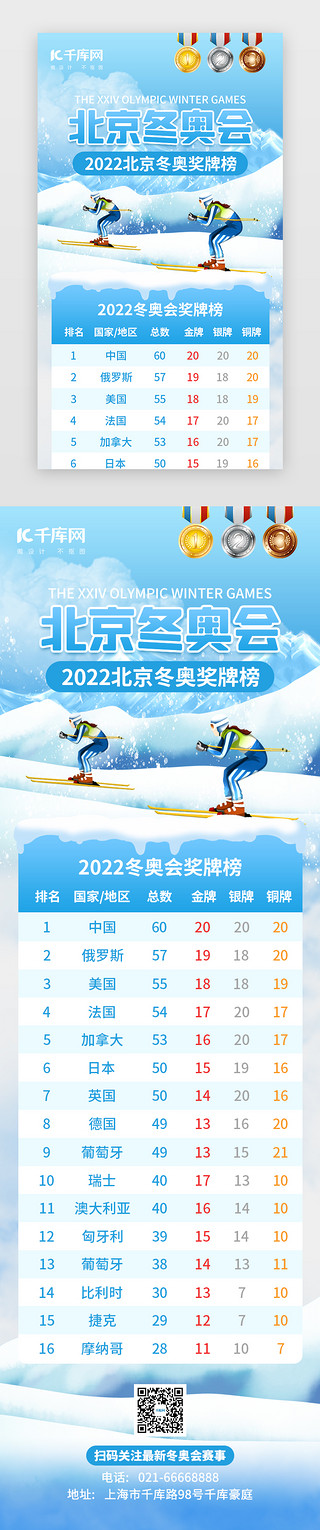 北京冬奥会奖牌榜H5创意蓝色运动员