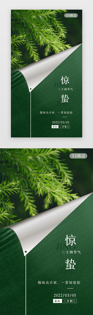 绿色的荷叶UI设计素材_二十四节气 闪屏/介绍页翻页绿色惊蛰