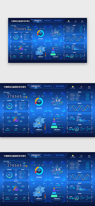 品牌元素UI设计素材_监测系统网页科技风蓝色可视化多元素