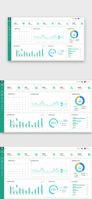 可视化数据界面UI设计素材_ui设计后台数据可视化web界面网页简洁白绿色数据可视化