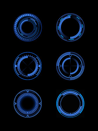 边框科技几何UI设计素材_图标 圆环 圆形 素材素材科技感 工业风 几何蓝色圆环 圆形 旋转 齿轮