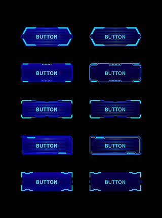 节日几何装饰UI设计素材_游戏、质感通透按钮按钮科技感、工业、几何、机械蓝色、暗黑按钮、游戏按钮