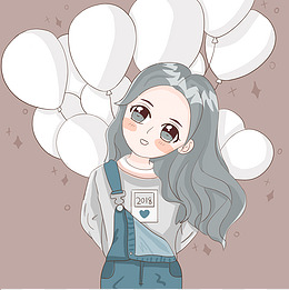 手绘小清新小女孩插图
