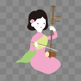古典美女拉二胡矢量素材