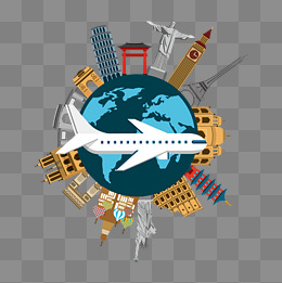 卡通手绘环游世界的航空飞机