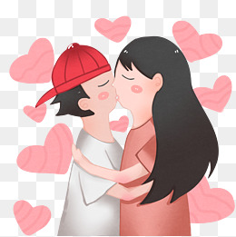 亲吻情人节拥抱亲吻情侣手绘插画