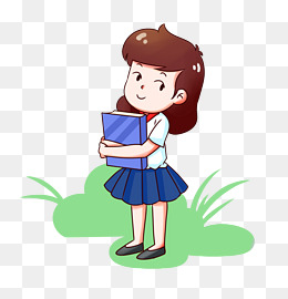 卡通做作业的小女孩