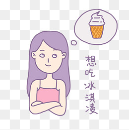 夏日清凉手绘卡通可爱香芋紫女孩想吃冰淇淋表情包