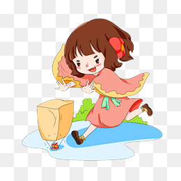 中秋节小女孩许愿灯插画