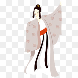 手绘矢量卡通古风汉服古代跳舞的少女