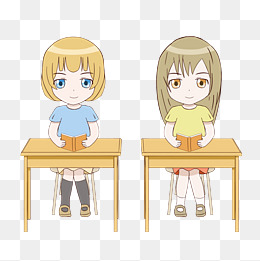 卡通开学去上学小学生