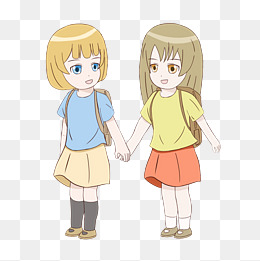 卡通开学去上学小学生