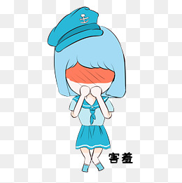 海军风格卡通女孩害羞表情包
