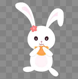 中秋节满月玉兔白色兔子吃月饼手绘插画psd