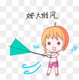 卡通小女孩雨天表情好大的风
