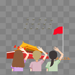 国庆升旗卡通形象插画