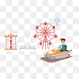 夏日游乐场主题卡通插画