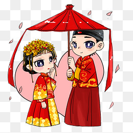 卡通手绘新娘新郎结婚插画