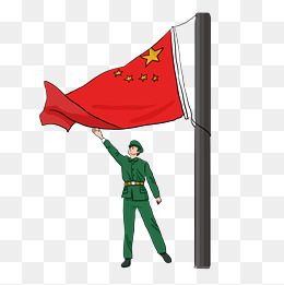 国庆节小学生带红领巾准备升国旗插画