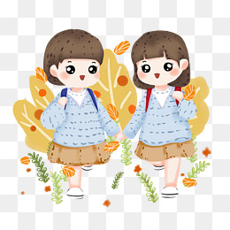 小学生牵手上学插画