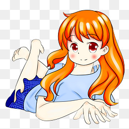 手绘动漫人物女 趴着 png素材