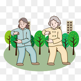 打太极拳的两个老奶奶全民运动卡通插画