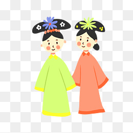 手绘矢量免抠卡通可爱古代宫廷清朝宫女