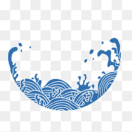 手绘中国风蓝色海水纹矢量插画