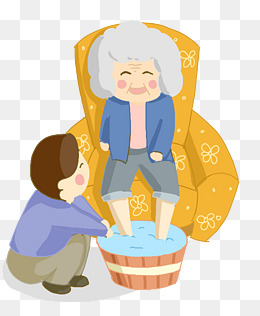给奶奶洗脚重阳节卡通插画