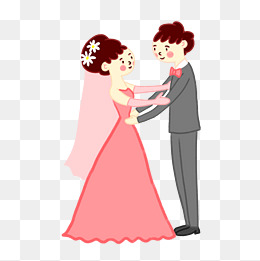 手绘矢量卡通可爱小清新婚礼新郎新娘